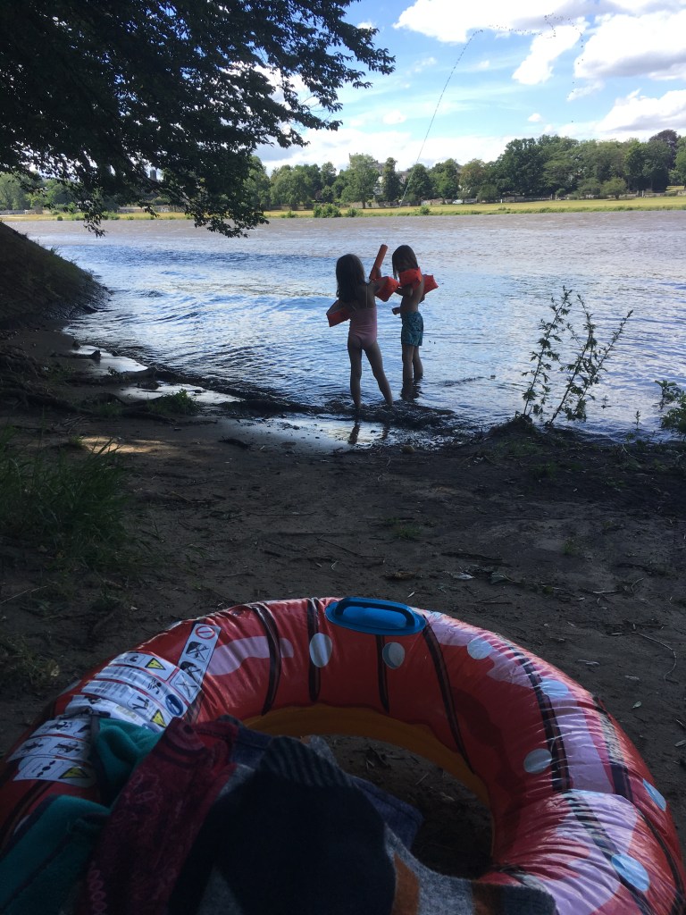 Kinder in der Elbe in Dresden